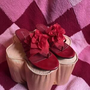 90s vintage cherry red flower sandals